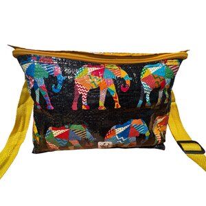 WWF Insulated Lunch Bag W/ Colorful Elephant Design & Yellow Strap wORLD WILDLIF